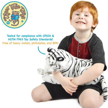White Tiger Stuffed Animal Plush 17 Inch – Saphed Soft Plush Tiger Toy with Story Card, Premium Acrylic Fill, CPSIA Safe – Perfect Gift for Kids, Boys & Girls Ages 0+