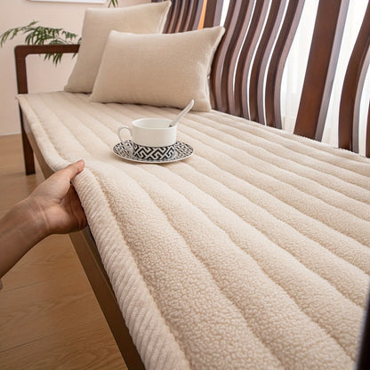 Plush Sofa Cover Bohemian Style Thickened Short Plush Non-Slip Machine Washable Pet Friendly Sofa Slipcover for Living Room Bedroom Office - Armrest Pad to 4 Seater