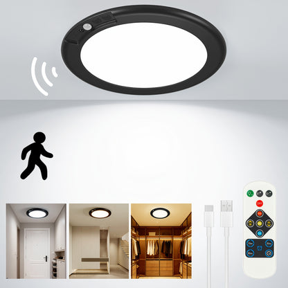 Rechargeable LED Ceiling Light with Motion Sensor – Remote Control Dimmable, 3 Color Temps 3000K/4500K/6500K, 10 Brightness Levels, Battery Operated Closet Light for Bathroom Hallway Pantry Porch