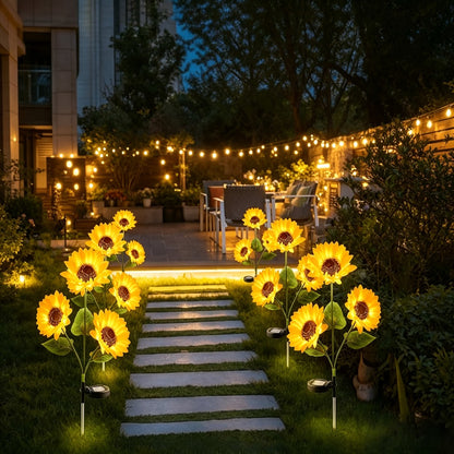 Solar Garden Lights Sunflower LED Outdoor Stake Lights 3-in-1 IP44 Waterproof Solar Powered Lawn Path Landscape Lights for Patio Yard Garden Decor Mother's Day Housewarming Gift