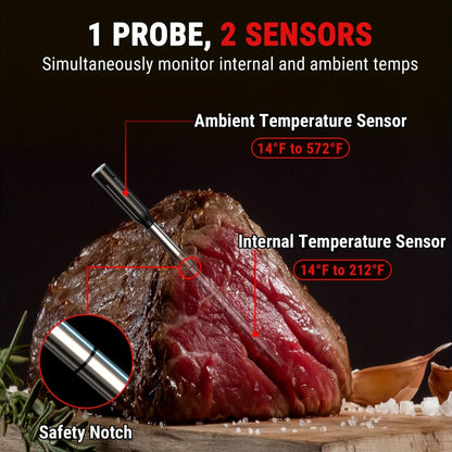 Wireless Meat Thermometer 500Ft Bluetooth – Dual Sensor Digital Food Thermometer for Oven, Grill, BBQ, Smoker & Air Fryer with App & Temperature Alarm