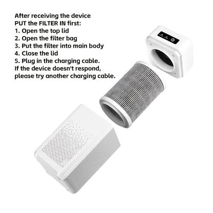 Air Purifier 2 Pack with Replacement Filters & USB Charging Cable – Compact HEPA Purifier for Home, Bedroom, Office, Removes Odors, Dust & Allergens