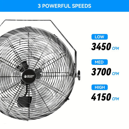Wall Mounted Fan 18"/16" with 3 Speed Settings – Quiet Heavy Duty Electric Fan for Home, Garage & Industrial Use, Portable Shop Fan with Adjustable Tilt, Black or White
