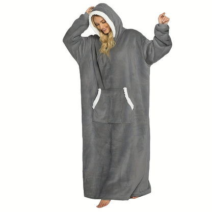 Wearable Blanket Hoodie - Oversized Extra-Long Ultra-Soft Acrylic Hooded Blanket for Adults, Warm Cozy TV Watching Winter Gift for Christmas Valentine's Day