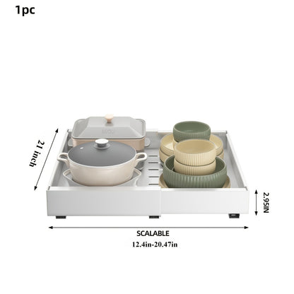Expandable Pull-Out Cabinet Organizer Under Sink Storage Drawer Rack 2-Pack Adjustable Kitchen Shelf Organizer for Pots Pans Spices