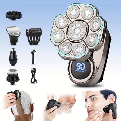 9D Electric Head Shaver for Bald Men – 5-in-1 Cordless Rechargeable Bald Head Razor & Grooming Kit for Home and Travel