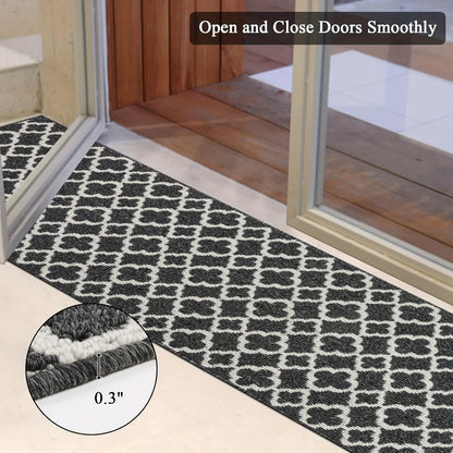 Runner Rug Moroccan Trellis Non-Slip – Machine Washable Hallway Carpet for Entryway, Kitchen & Bathroom – 100% Polypropylene Long Floor Rug, Black & Gray, 2x6, 2x8, 2x10 Ft