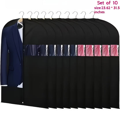 Garment Bags with Zipper Closure & Dust Protection for Suits Dresses Shirts – Set of 5 Reusable Black Cover Bags
