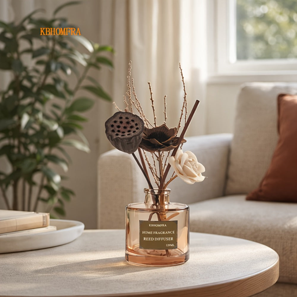 Reed Diffuser Set with Dried Flowers – Jasmine, Cedar, Sandalwood & Gardenia Scents, 120ml 90-Day Long-Lasting Home Fragrance