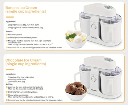 Ice Cream Maker 1 Quart Homemade Ice Cream Machine for Soft Serve Frozen Yogurt Smoothies Gelato Easy Clean Separate Bowl Design Compact Electric Dessert Maker