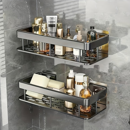 Shower Caddy Wall Mounted Stainless Steel 2-Pack - Rust-Resistant 2-Tier Bathroom Shelf Organizer, Corner Storage Rack for Shower Bathtub Accessories, Space-Saving Bathroom Caddy - Black & Silver