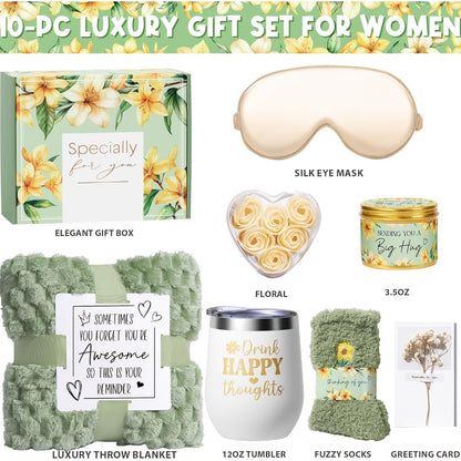 Self-Care Gift Basket for Women - Vanilla Coconut Spa Set with Cozy Blanket, Relaxing Gift for Mom Sister Friend Wife Grandma, Get Well Soon Valentine's Day Birthday Present