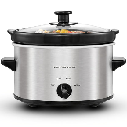 Mini Slow Cooker 1.5QT & 2.0QT with Adjustable Temperature Ceramic Crock & Dishwasher Safe Glass Lid – Small Slow Cooker for Sauces Dips Soups Stews, Stainless Steel & Black
