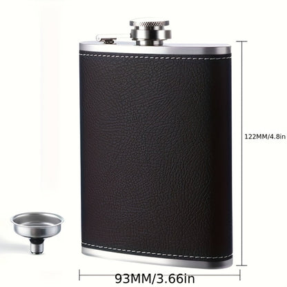Stainless Steel Whiskey Flask Gift Set with Cup Filter & PU Leather Cover – 8.1oz + 3oz Dual Bottle Bar Gift for Men