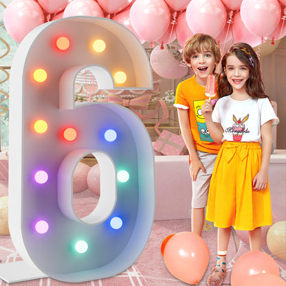 Marquee Number Lights 4 Feet Tall LED Light Up Numbers 0-9 20 for Birthday Party Anniversary Graduation Decoration 11 Colors 3 Flash Modes Foam Board String Lights Included