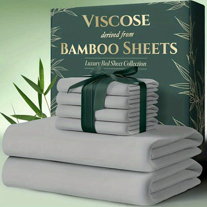 Bamboo Cooling Bed Sheets 6-Piece Set Deep Pocket Fits Twin Full Queen King Ultra-Soft Breathable Bedding for Hot Sleepers Machine Washable Double-Stitched