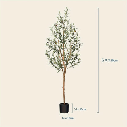 Artificial Olive Tree Potted Faux Plant Real Wood Trunk Lifelike Fruits Indoor Outdoor Home Office Decor Fake Silk Tree Multiple Sizes Available 4ft 5ft 6ft 7ft