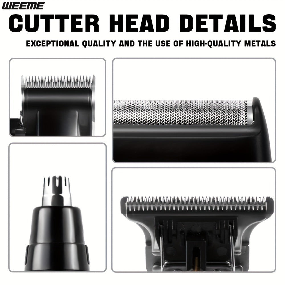 Men's Grooming Kit 4-Piece Set – USB Rechargeable Hair Clipper, Nose Trimmer, Electric Shaver & T9 Detailer with 8 Guide Combs, Professional Cordless Beard Trimmer Set for Men