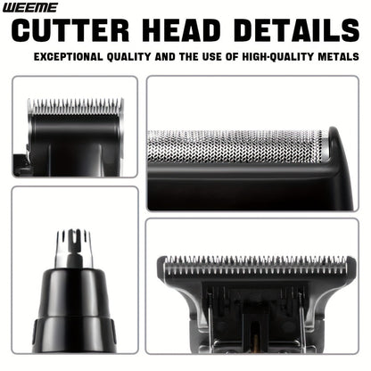 Men's Grooming Kit 4-Piece Set – USB Rechargeable Hair Clipper, Nose Trimmer, Electric Shaver & T9 Detailer with 8 Guide Combs, Professional Cordless Beard Trimmer Set for Men
