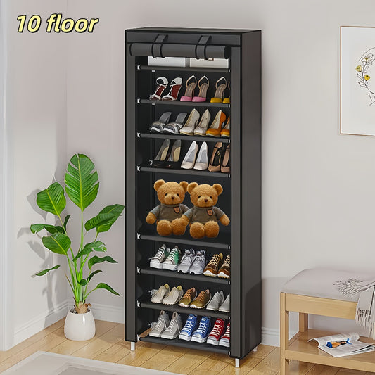 Shoe Rack with Dust Cover – 6/8/10 Tier High-Capacity Space Saving Shoe Organizer, Easy Assembly, 12mm Pipe, Entryway Closet & Wardrobe Storage Rack