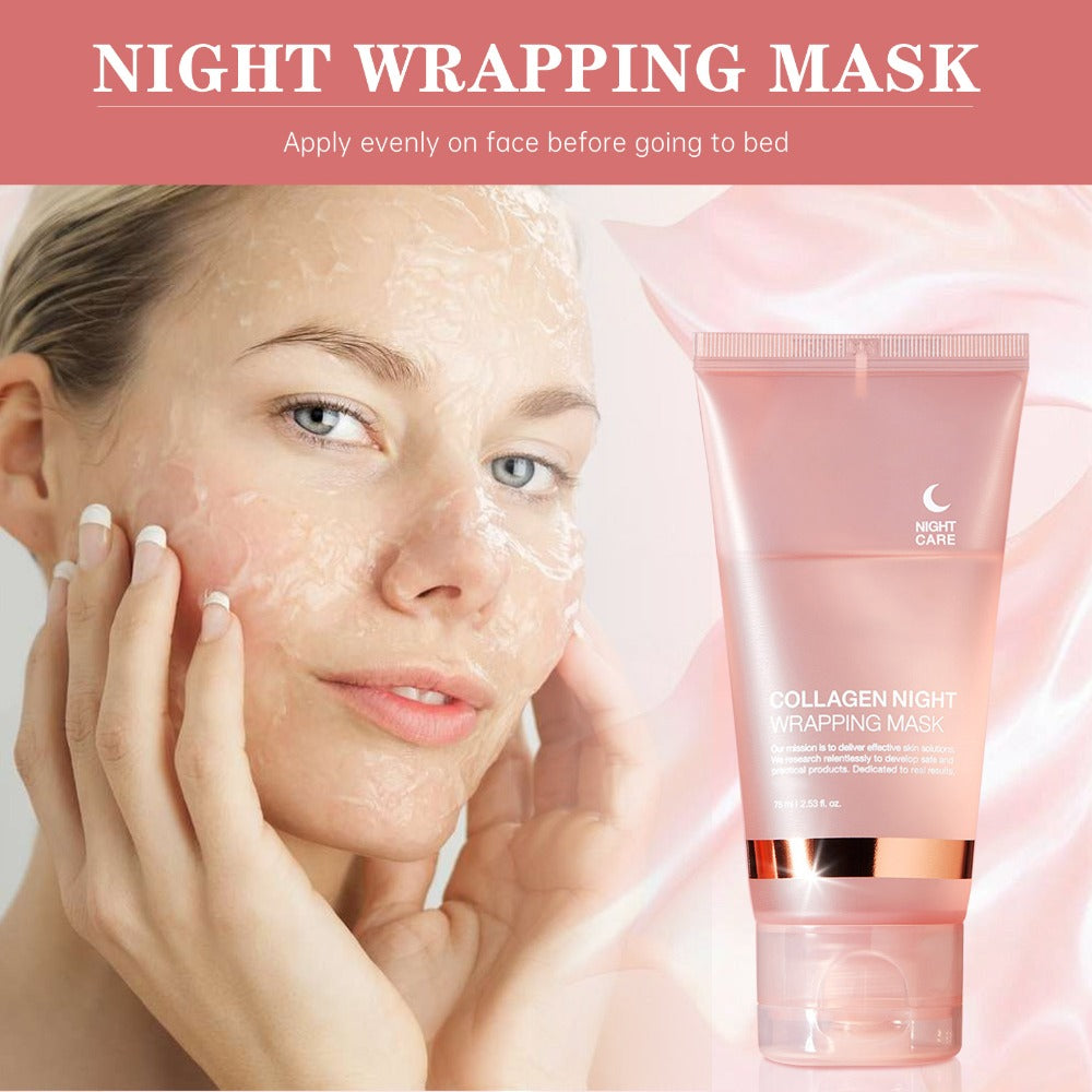 Collagen Night Mask with Brush Overnight Face Mask Hydrating Anti-Aging Sleeping Mask Elasticity Repair Skin Care for All Skin Types