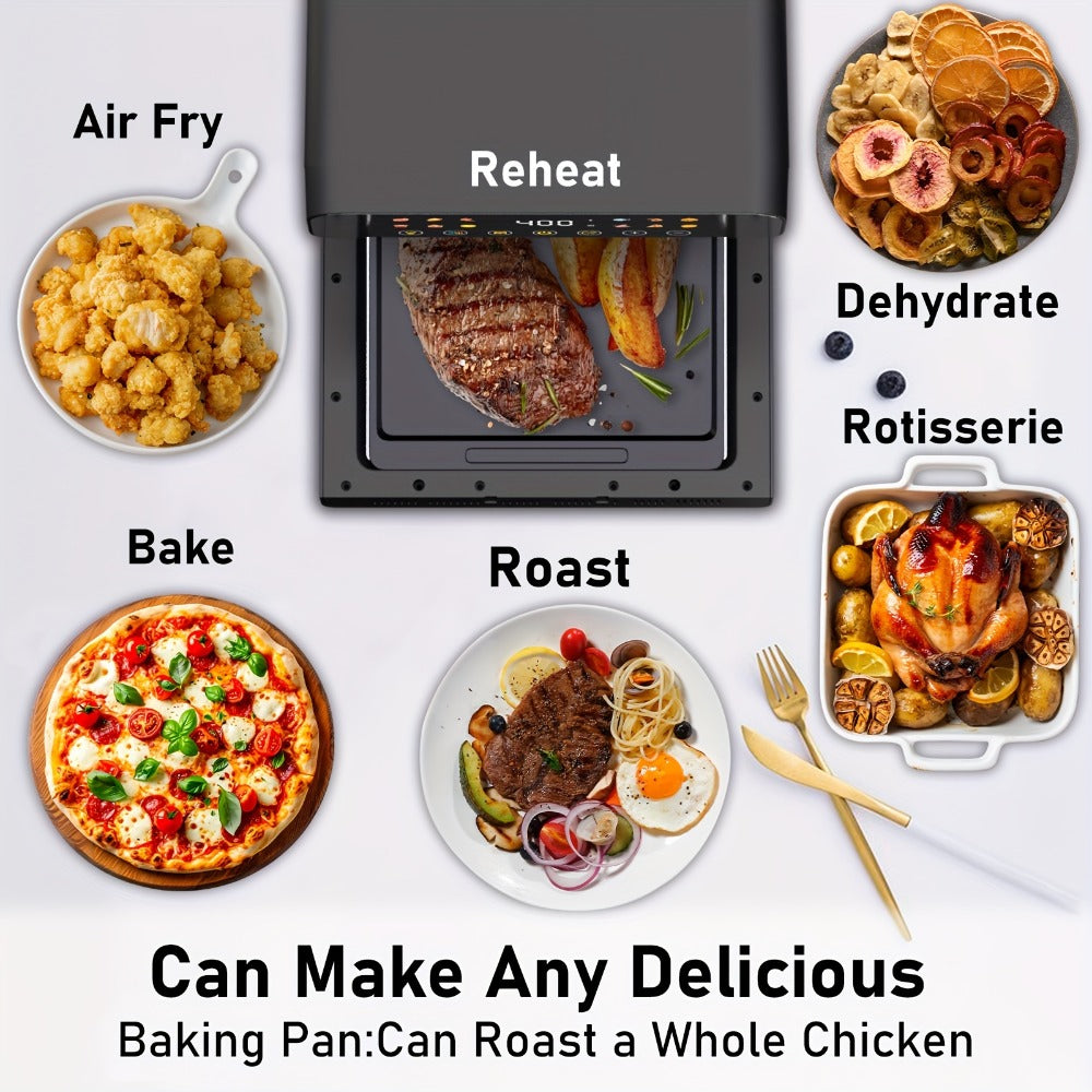 Air Fryer Convection Oven 12QT – 12-in-1 Multi-Function, Touchscreen, Visible Window, Oil-Free Non-Stick Basket, One-Touch Operation, Baking, Roasting, Dehydrating & Fast Cooking