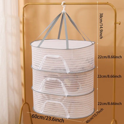 Mesh Drying Rack Foldable 2-3 Layer with Hooks & Zipper Closure — Hanging Herb Drying Net for Herbs, Fruits, Vegetables, Fish, Flowers & Clothes | Large Size