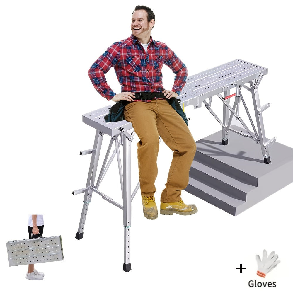 Adjustable Folding Scaffolding Work Platform 800 lbs, Portable Drywall Bench Step Ladder with Anti-Slip Feet & Safety Lock, Height 31.5"-49.2", for Painting, Cleaning, Car Washing & Decorating