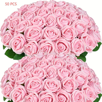 Artificial Roses Bulk with Long Stems – Real Touch Velvet Fake Flowers for Wedding Bouquet, Bridal Centerpiece, Valentine's Day, Mother's Day, Home Decor (50/100pcs, Multi Colors)