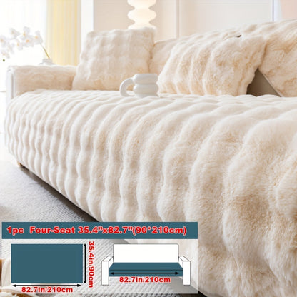 Faux Rabbit Plush Sofa Cover Winter Warm Thickened Anti-Slip Pet Friendly Cushion Protector for Living Room Bedroom Office 1 2 3 4 Seater
