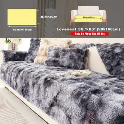 Plush Sofa Cover Faux Lamb Thick Fluffy Couch Slipcover Pet Friendly Machine Washable Gradient Color Polyester Furniture Protector for Armchair Single Double Triple Sofa Living Room Home Decor