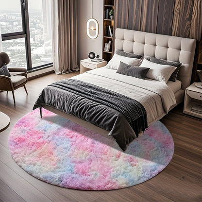 Round Faux Fur Area Rug - Soft Plush Circle Carpet for Living Room Bedroom, Machine Washable, Multiple Colors & Sizes