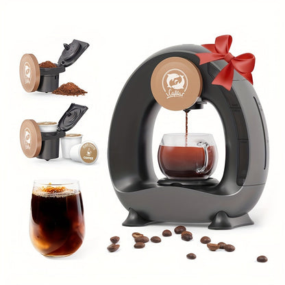 Espresso Coffee Maker 2-in-1 Single Serve Compatible with K-Cup and Ground Coffee Americano Mini Coffee Machine Tea Maker with Filter K-Cup Adapter 4-8oz Pink Champagne Gray Black