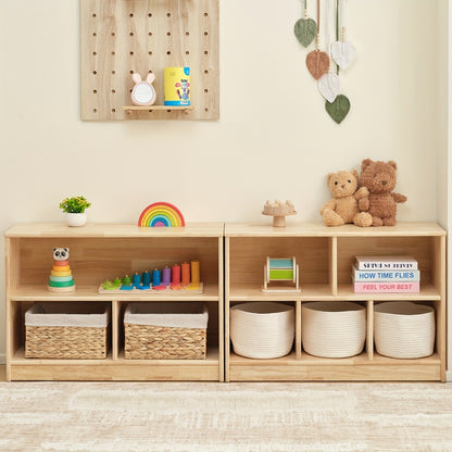 Rubber Wood 5-Compartment Bookshelf 35.4" – 2-Tier Wooden Storage Cabinet for Classroom, Playroom & Preschool | Kids Book Organizer Shelf for Daycare, Bedroom & Living Room | 5-Section Display Rack