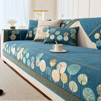 Sofa Couch Cover Light Luxury Geometric Embroidery 1pc - Knit Anti-Slip Four Seasons Universal Pet Friendly Furniture Protection Slipcover | Grey Blue White | Single 2-Seat Living Room Bedroom Office