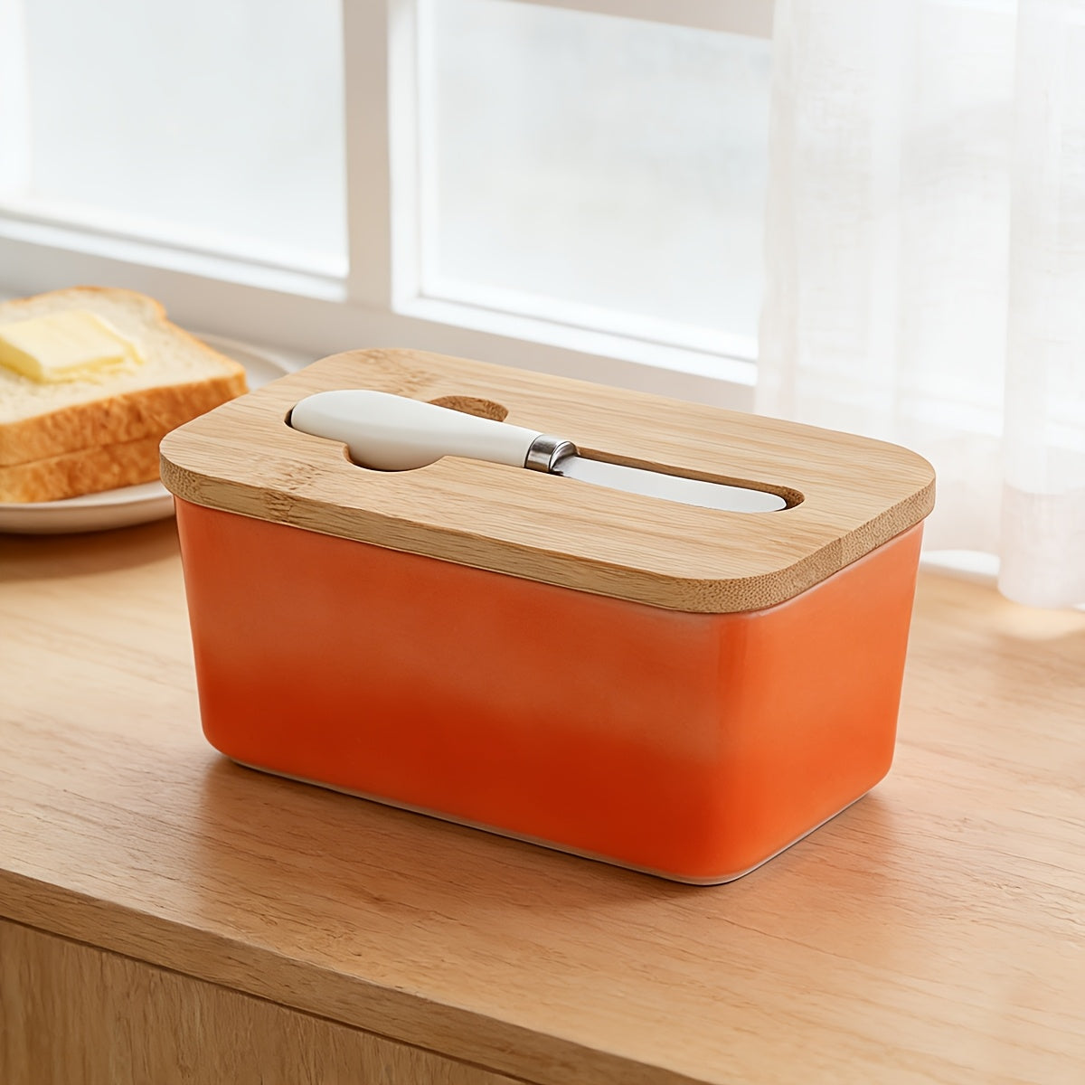 Ceramic Butter Dish with Lid and Knife – Large Countertop Butter Keeper, Airtight Seal, Easy-Clean Design, Multiple Colors – Kitchen Gift for Butter Lovers