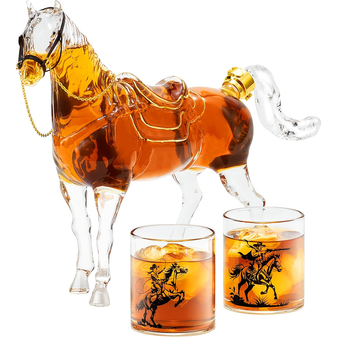Horse Whiskey Decanter Set with 2 Cowboy Glasses – Western Bar Gift for Men, Bourbon Vodka Liquor Dispenser, Cowboy Style Home Bar Decanter