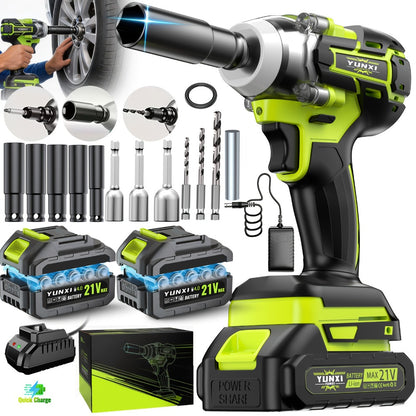 Cordless Impact Wrench Brushless Motor 3-in-1 High Torque – Rechargeable Battery, Lightweight Design, Variable Speed, for Car Repair, Auto Mechanic, Construction, Workshop & Household Maintenance – Multiple Battery & Accessory Configurations