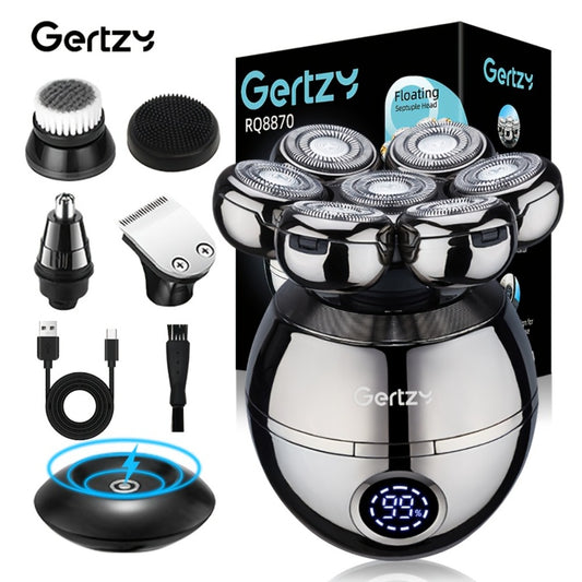 Electric Head Shaver for Bald Men 5-in-1 Grooming Kit with Rotary Blades, Hair Clipper, Nose Trimmer, Cleaning Brush & Scalp Massager – Cordless Rechargeable Skull Shaver, Silver & Gold