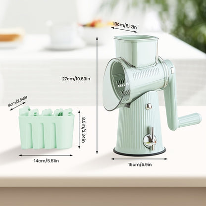 Rotary Cheese Grater with Interchangeable Blades – 5-in-1 Manual Vegetable Slicer Shredder Set, Suction Cup Base, Easy to Clean, Multifunctional Kitchen Tool for Fruits, Vegetables & Nuts