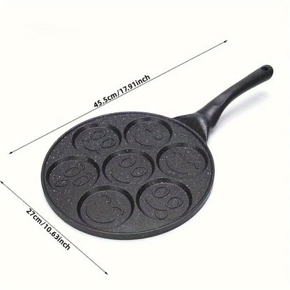7-Hole Non-Stick Pancake Pan Smiley Face – Aluminum Alloy Breakfast Maker with Detachable Handle for Gas Stove | Oven & Dishwasher Safe Crepe Waffle Egg Mold Cooking Pan Even Heat Distribution Black
