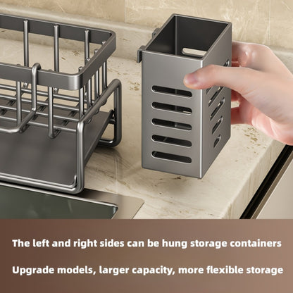 Kitchen Sink Organizer Sponge Holder with Self-Draining Tray Removable Rag Rod Carbon Steel Countertop Storage Rack for Sponges Brushes Soap Bathroom