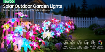 Solar Garden Lights Blooming Lily Flower | 7 Color Changing LED | Waterproof Outdoor Solar Stake Lights | Yard Patio Pathway Gravestone Decor | 2 4 12 Pack Solar Flower Lights