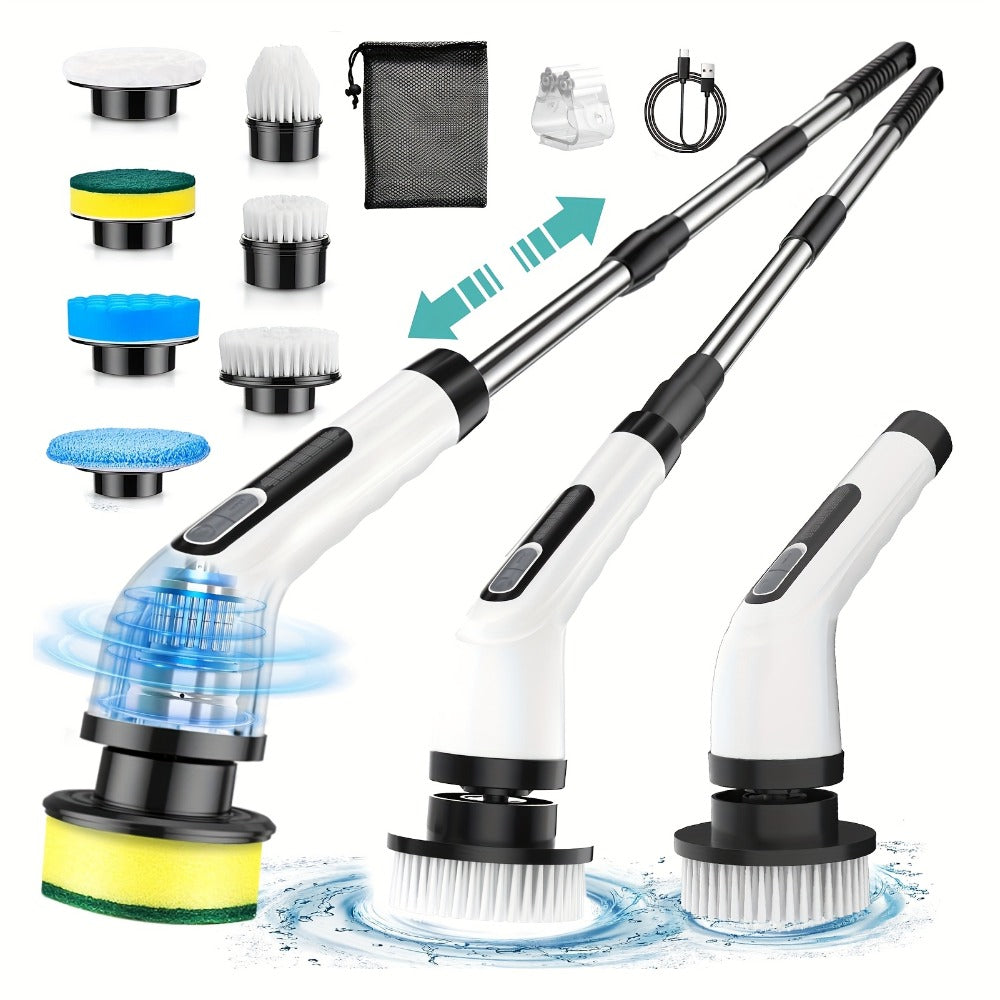 Electric Spin Scrubber with 7 Brush Heads & Adjustable Handle – Dual-Speed Cordless Power Scrubber for Bathroom, Tub, Tile, Floor & Shower Cleaning