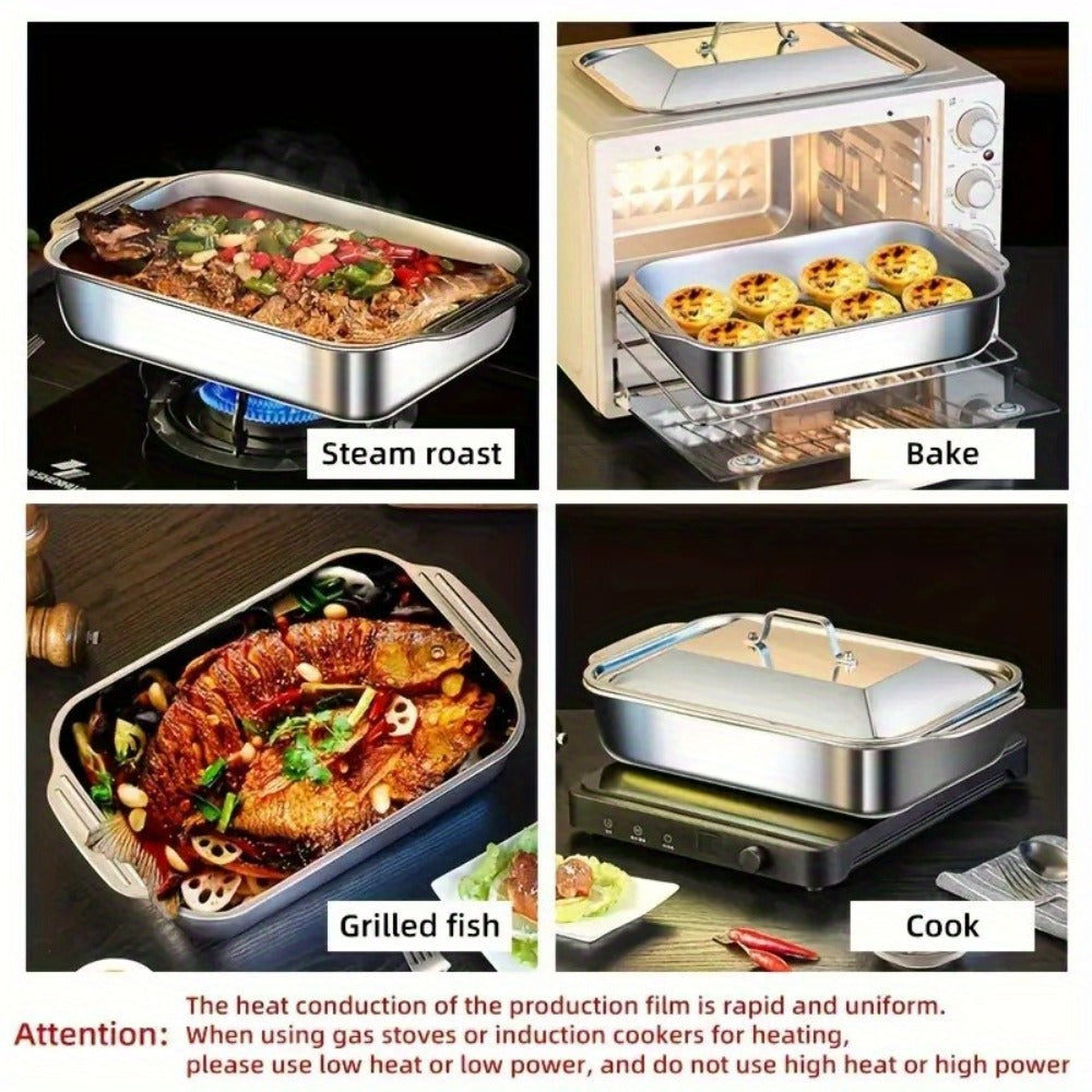 Stainless Steel Baking Trays with Lids – Large Capacity Sheet Pan Set for BBQ, Bread, Desserts, Seafood & Buffets | Family Gatherings, Outdoor Camping, Portable Food Trays
