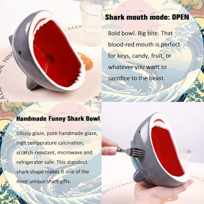 Shark Ramen Bowl 40oz – Large Handmade Ceramic Serving Bowl for Soup, Snacks, Candy & Fruit, Cute Decorative Key Bowl for Entryway, Unique Funny Shark Gift for Home Kitchen