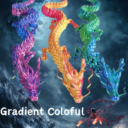 3D Printed Chinese Dragon Figurine 35.4" Poseable Articulated Joints Flexible Desk Sculpture Home Office Decor Collectible Gift