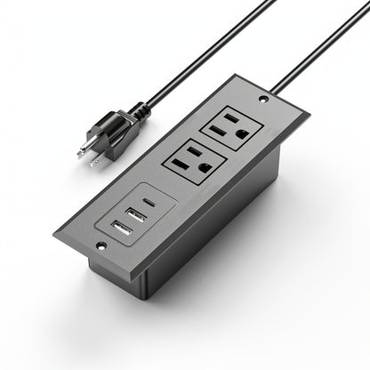 Recessed Power Strip Flush Mount Desk Outlet with USB-C & USB-A Ports In-Desk Power Grommet for Conference Room Office Table Furniture 1.5m Cord
