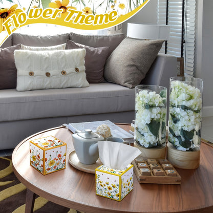 Facial Tissues Cube Box 12 Pack 3-Ply 600 Sheets Soft Bulk Tissue Boxes Flower Design for Bedroom Car Office Desk Spring Summer Home Decor Small Square Tissue Box Set
