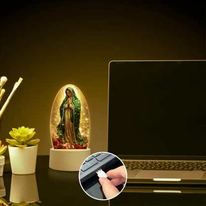Guadalupe Prayer Light with Warm White LED & Switch Control - Virgin Mary Night Light for Christian Home Decor Baptism Worship Prayer Room Spiritual Gift New Home